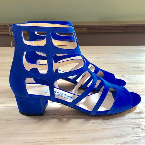 New in Box 💙 Jimmy Choo 37/7 Ren Caged Gladiator Cobalt Blue Suede Sandals - Picture 4 of 9